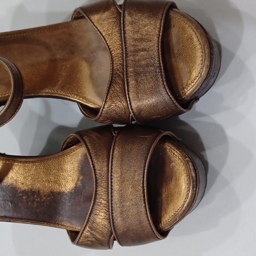Prada Gold/Bronze Metallic Wooden Wedge Heels EU 37 - Picture 4 of 13
